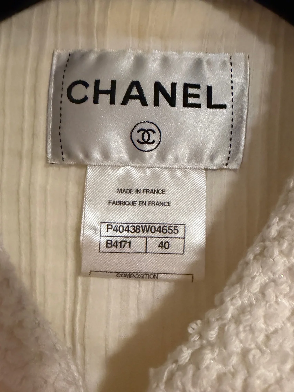 CHANEL Cream Bouclé Zip Jacket with Four Pockets